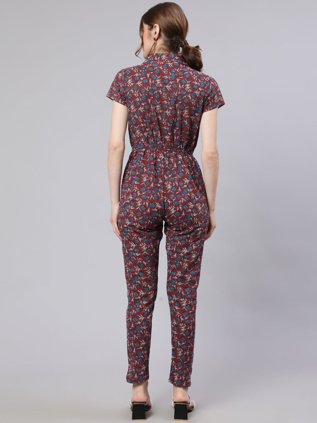 Women's Maroon Kantha Work Jumpsuit
