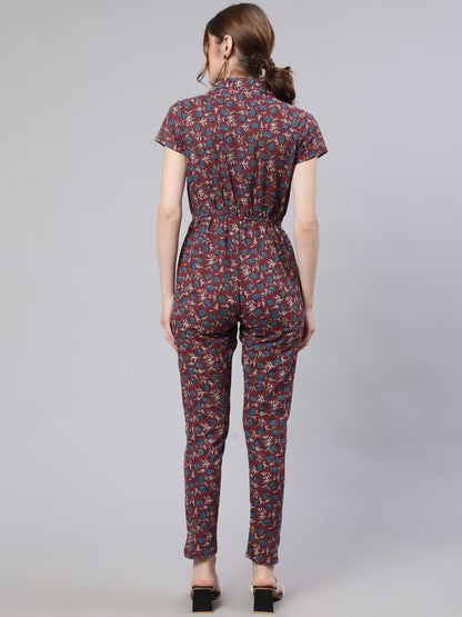 Women's Maroon Kantha Work Jumpsuit
