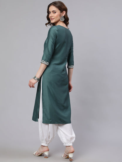 Women's Blue Embroidered Straight Kurta