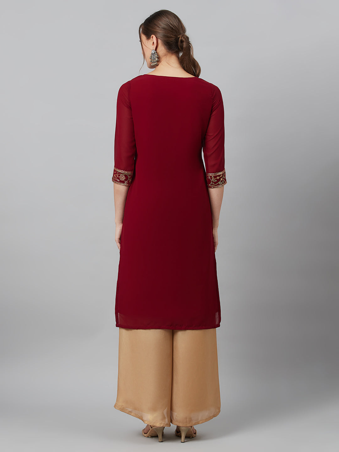 Women's Maroon Kurta With Border Details