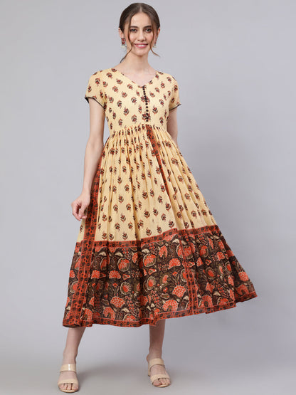 Women's Cream Ethnic Motif Dress