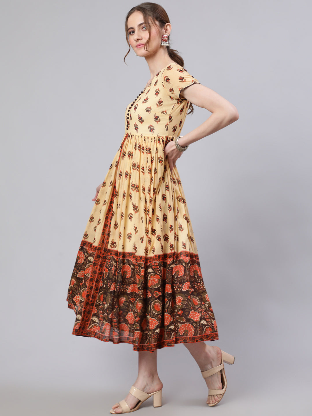 Women's Cream Ethnic Motif Dress
