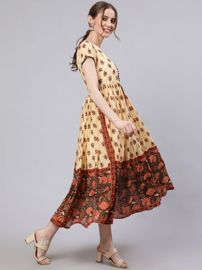 Women's Cream Ethnic Motif Dress
