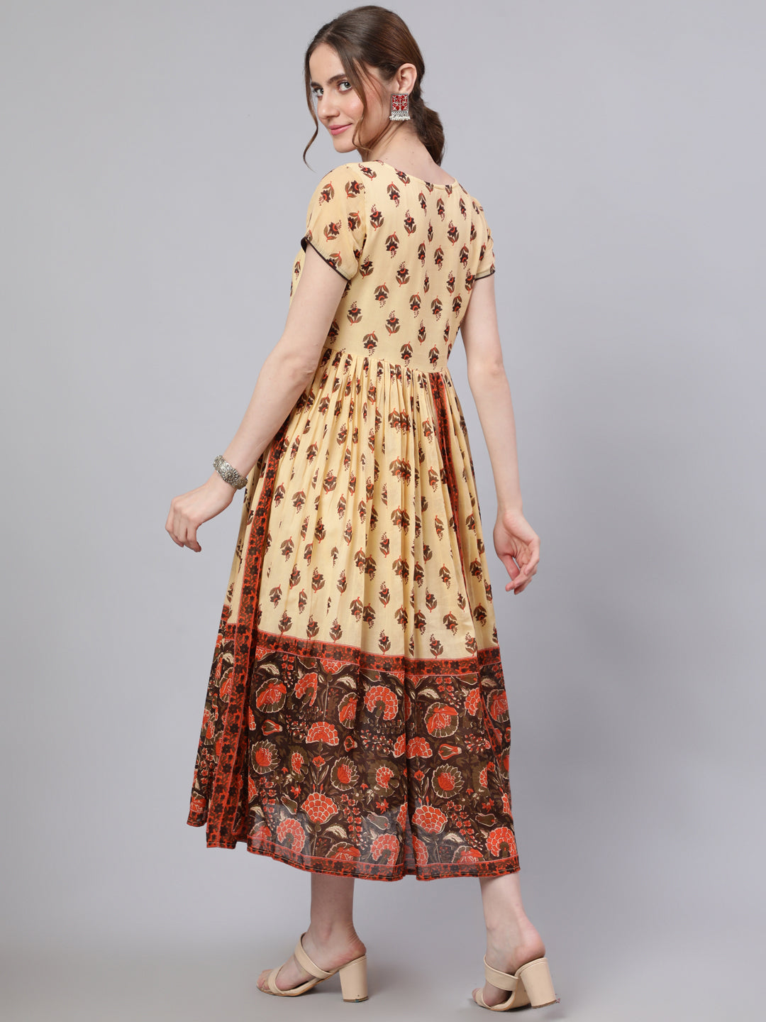 Women's Cream Ethnic Motif Dress