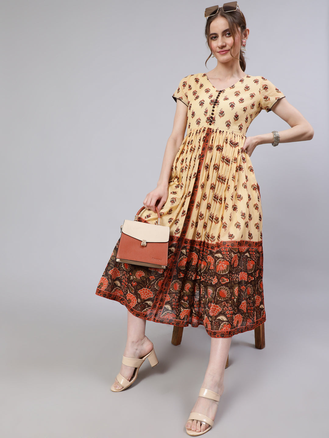 Women's Cream Ethnic Motif Dress