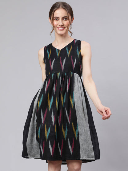 Women's Black Ikat Skater Dress