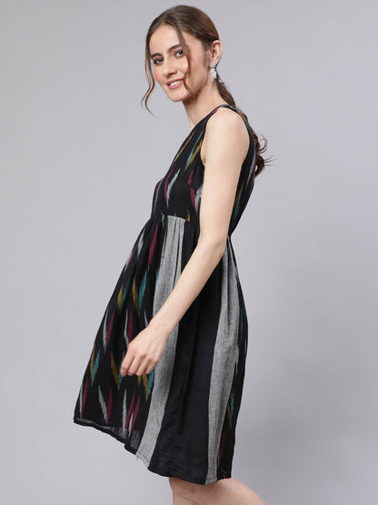 Women's Black Ikat Skater Dress