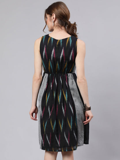 Women's Black Ikat Skater Dress