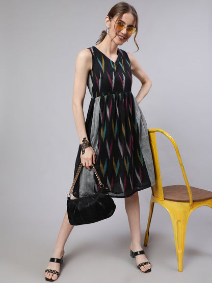 Women's Black Ikat Skater Dress