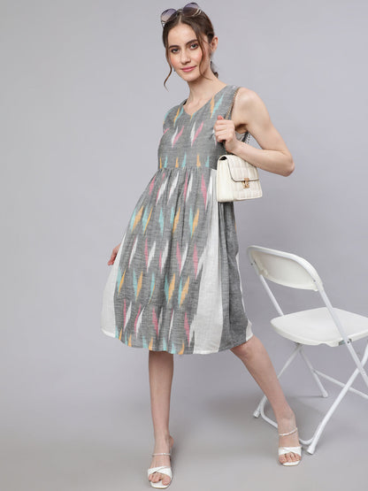Women's Grey Ikat Skater Dress