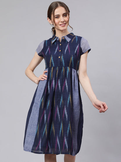 Women's Blue Ikat Skater Dress