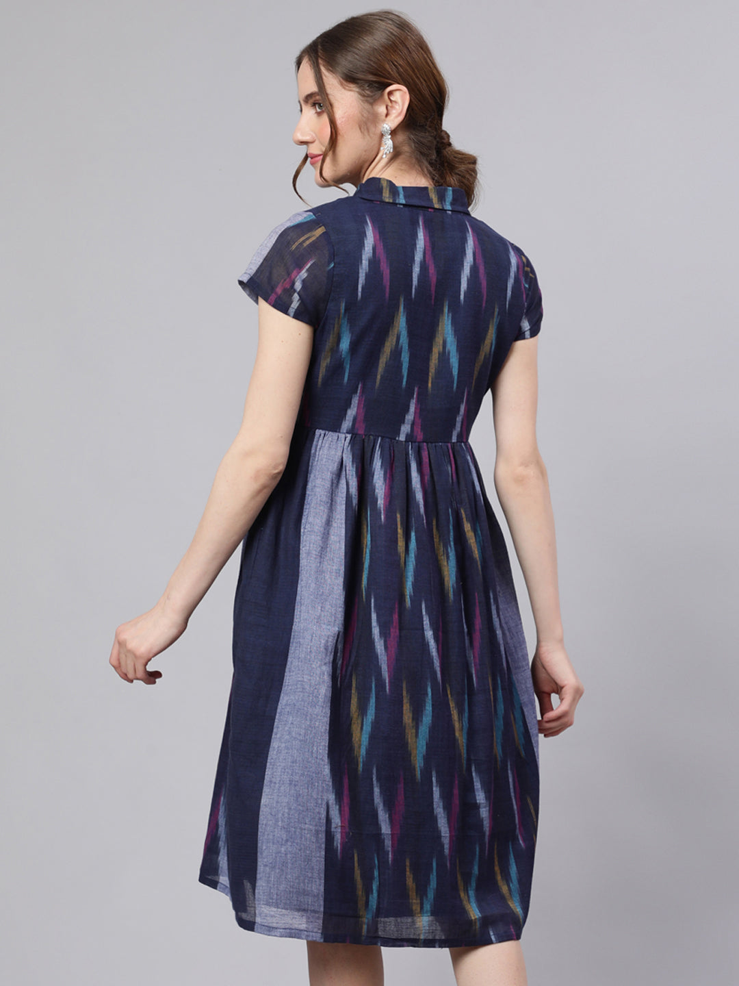 Women's Blue Ikat Skater Dress