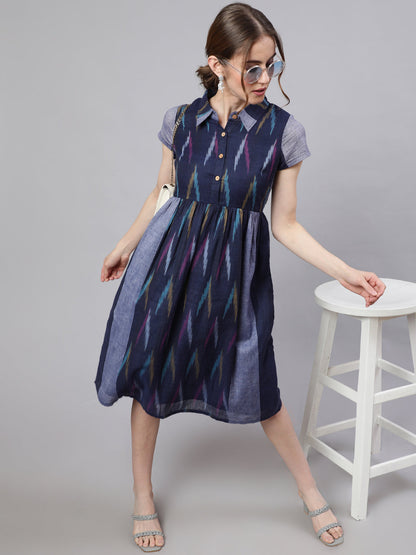 Women's Blue Ikat Skater Dress