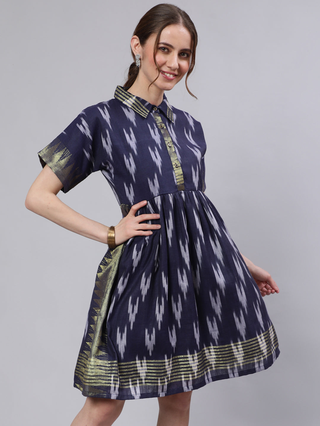 Women's Navy Blue Ikat Skater Dress