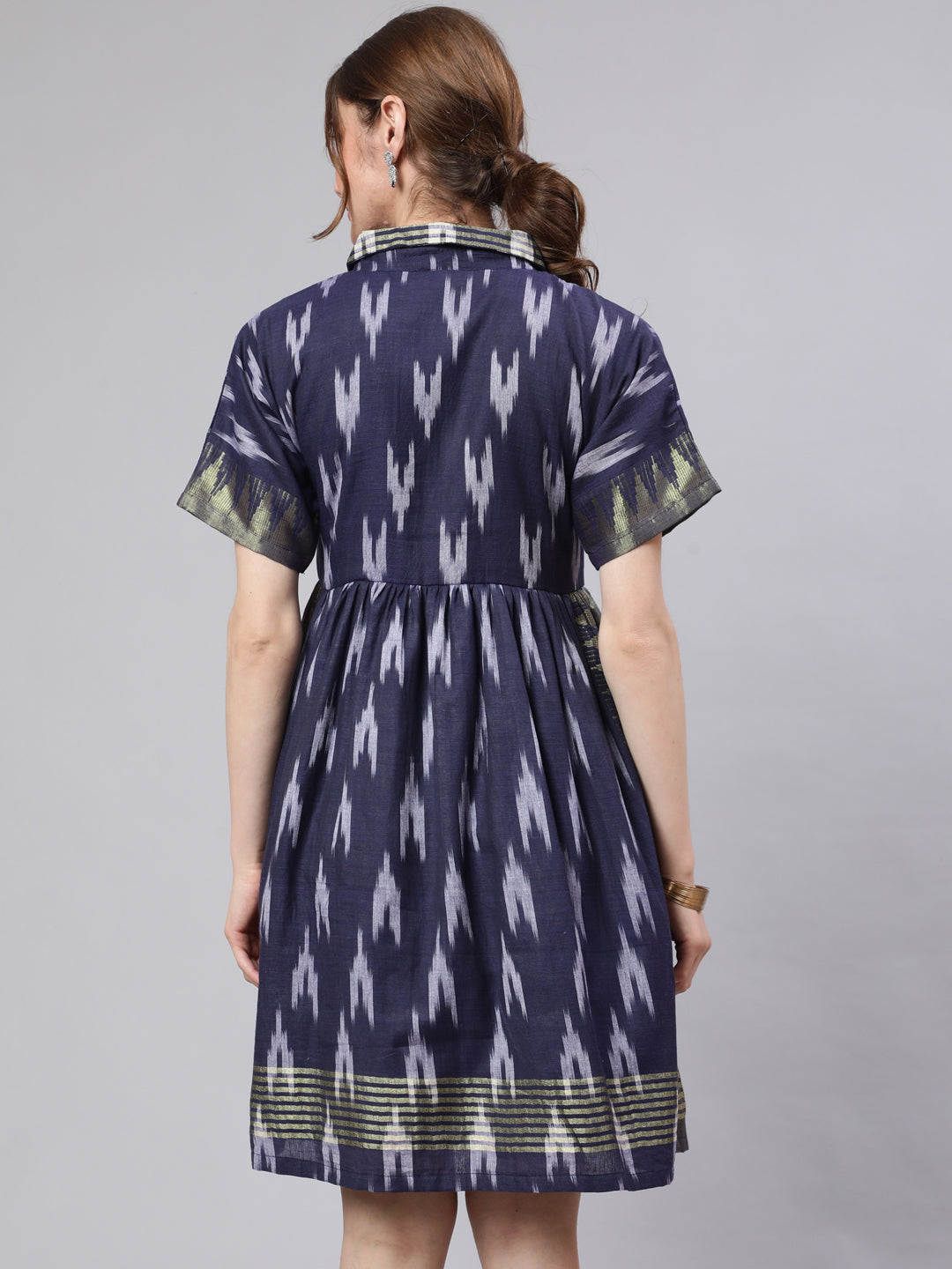 Women's Navy Blue Ikat Skater Dress