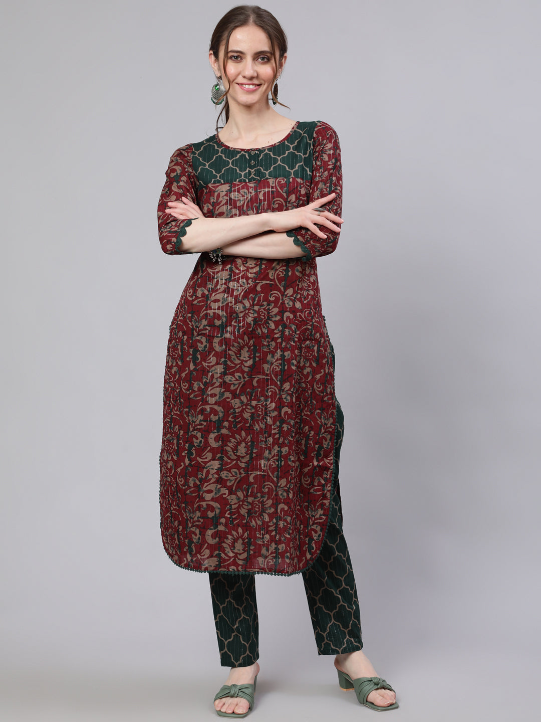 Women's Maroon Printed Straight Kurta