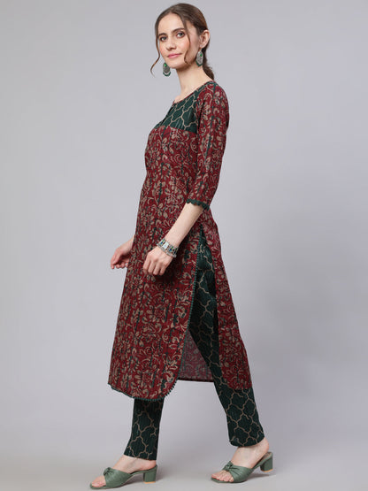 Women's Maroon Printed Straight Kurta