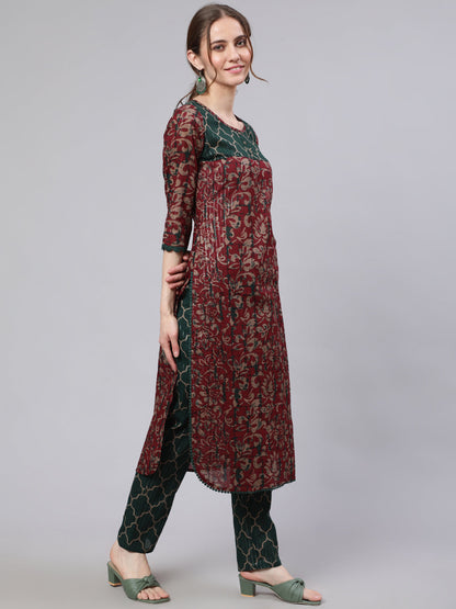 Women's Maroon Printed Straight Kurta