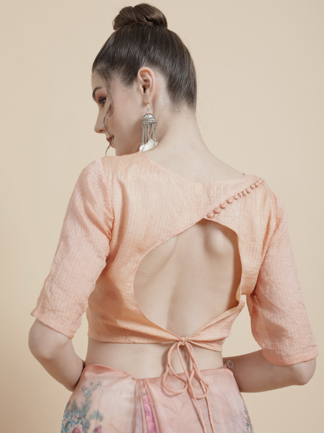 Women's Rose Gold Floral Print Saree With Blouse Piece