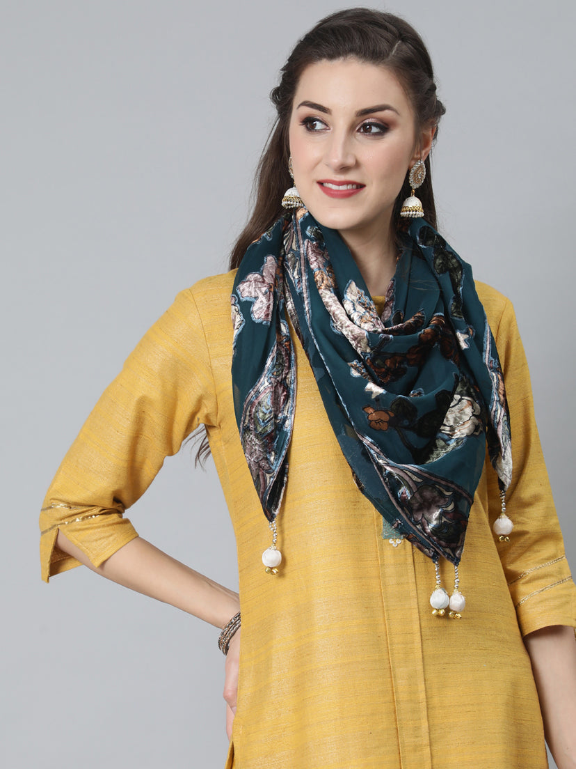 Women's Blue Floral Designed Scarf