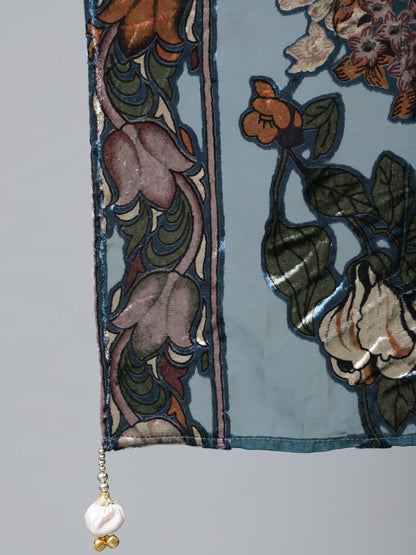 Women's Blue Floral Designed Scarf