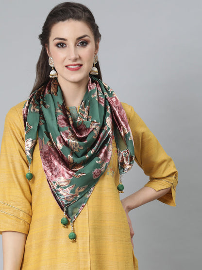 Women's Green Floral Designed Scarf