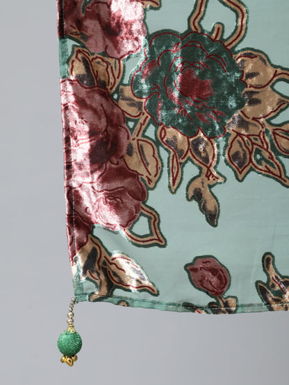 Women's Green Floral Designed Scarf