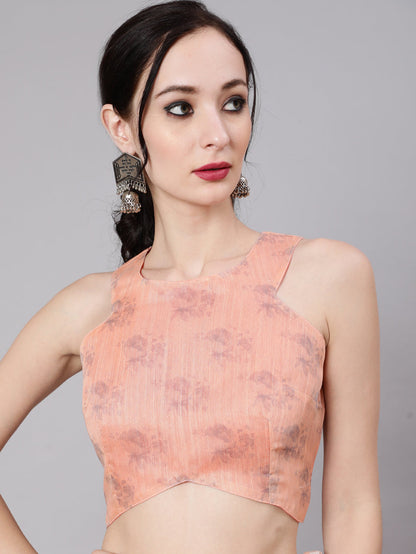 Women's Peach Floral Print Saree With Blouse Piece