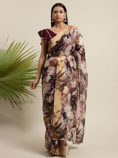 Women's Multi Color Chanderi Digital Print Floral Saree