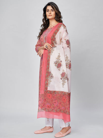 Women's Pink Cotton Kurta & Pant With Dupatta By Vbuyz- (3