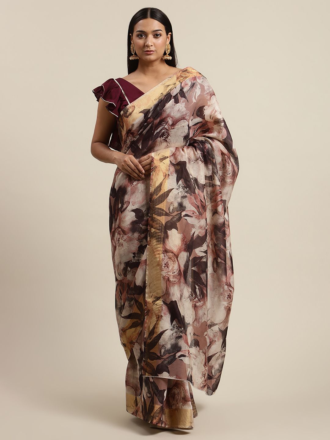 Women's Multi Color Chanderi Digital Print Floral Saree