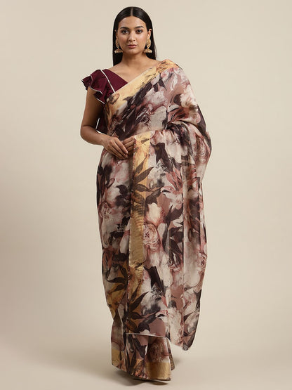 Women's Multi Color Chanderi Digital Print Floral Saree