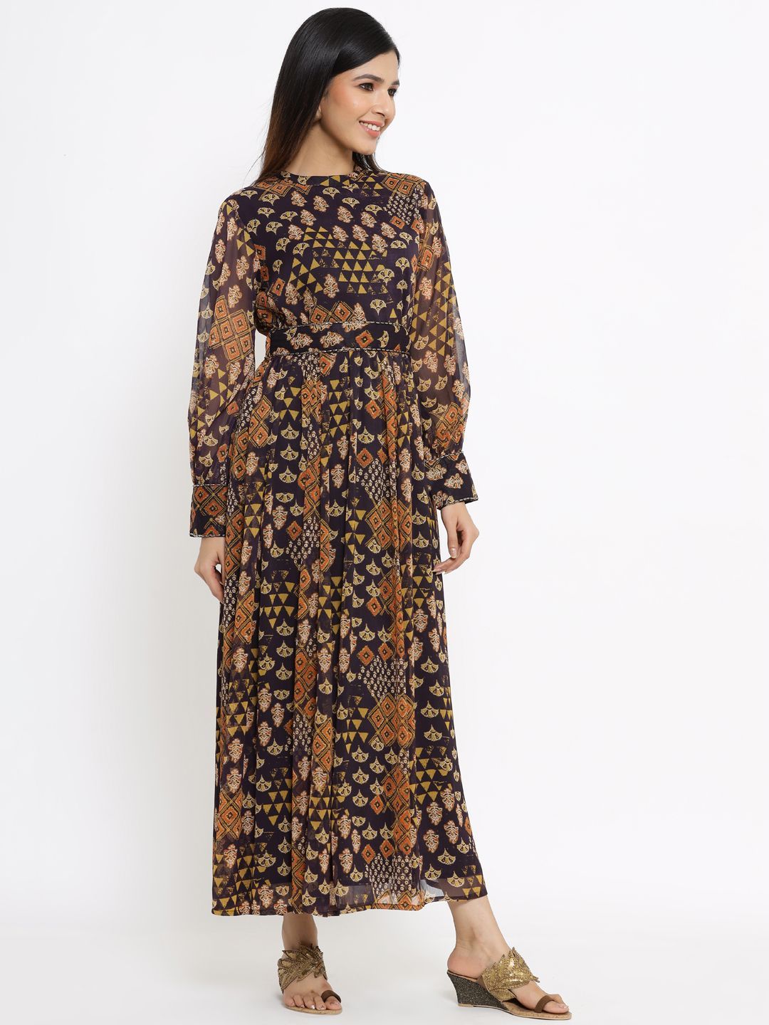 Women's Flared Printed Dress With Tie-up Blet3