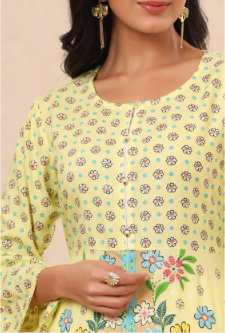 Women's Lime Rayon Printed A-Line Kurta