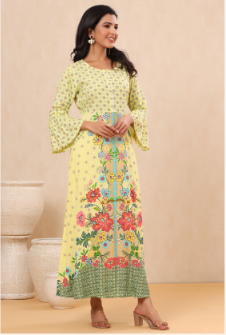 Women's Lime Rayon Printed A-Line Kurta