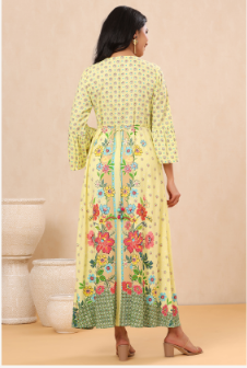 Women's Lime Rayon Printed A-Line Kurta