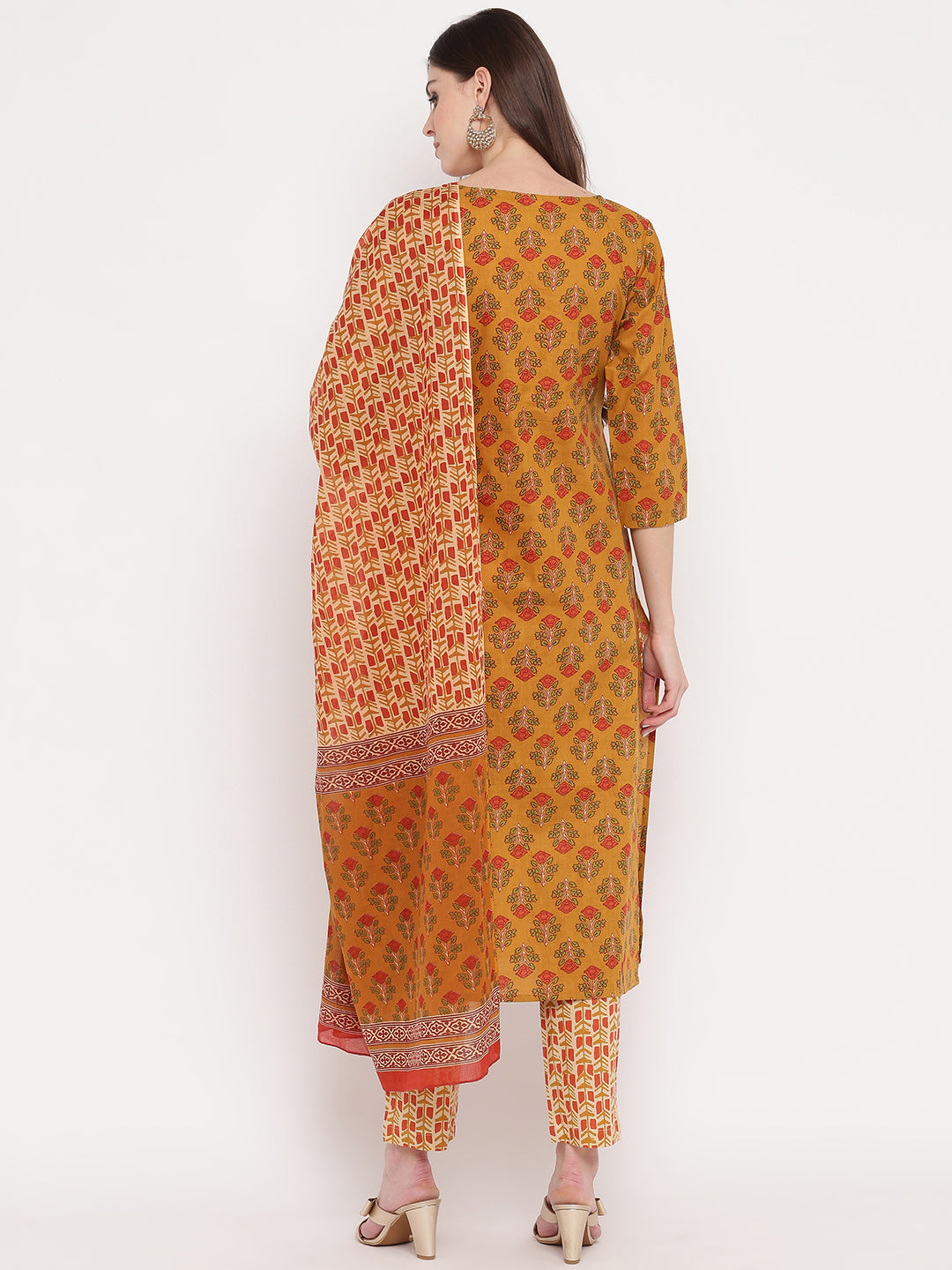 Women's Yellow Floral Printed Kurta With Pants & Dupatta By Vbuyz (3