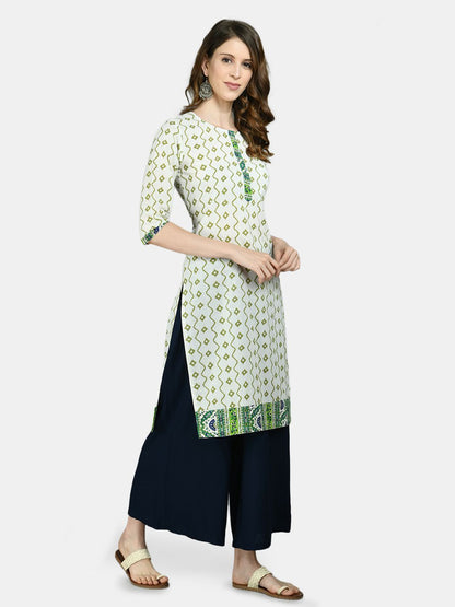 Women's Multicolor Cotton Printed 3/4 Sleeve Round Neck Casual kurta