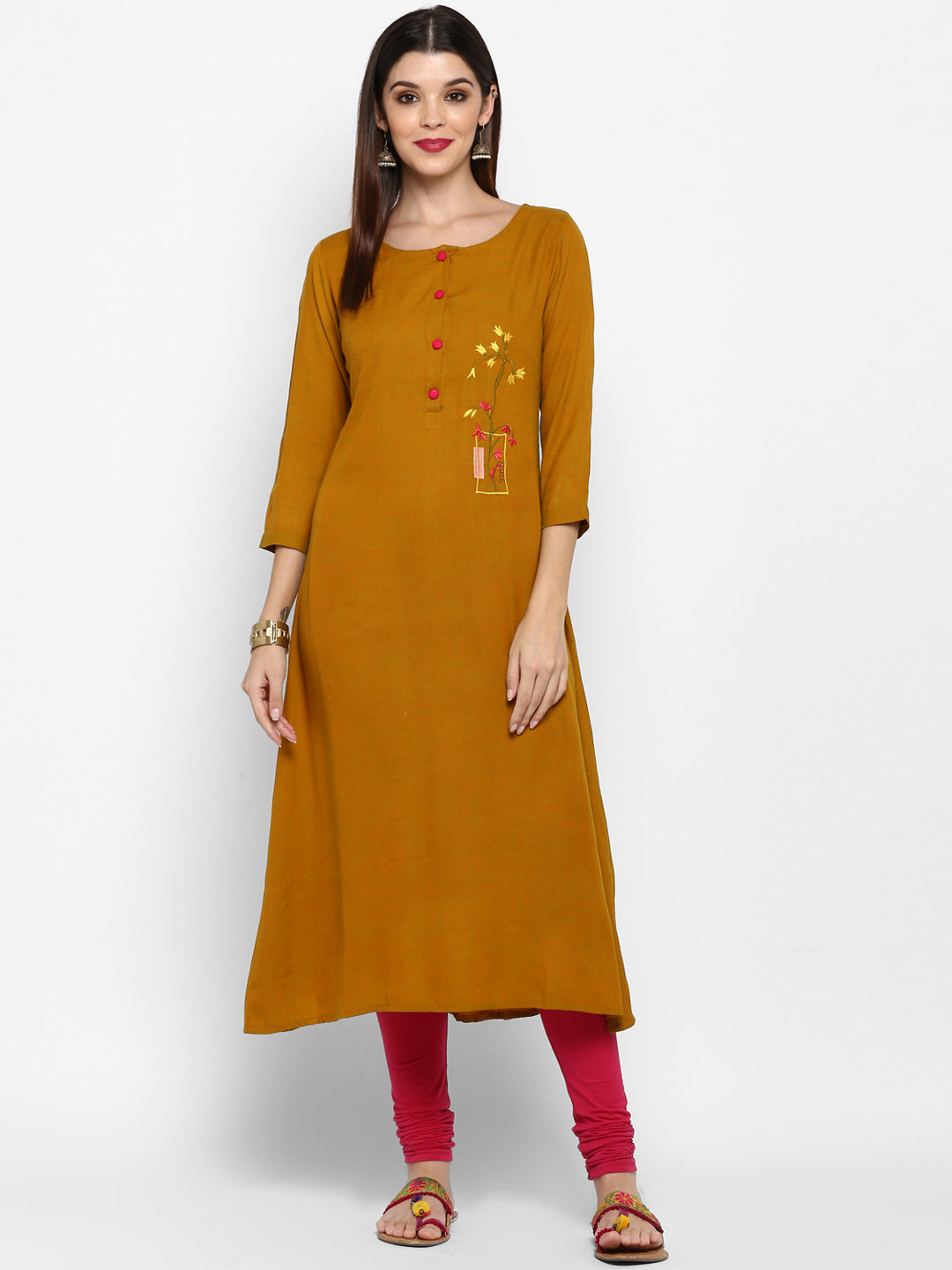 Women's Mehendi Green Flared Kurta By Vbuyz-(