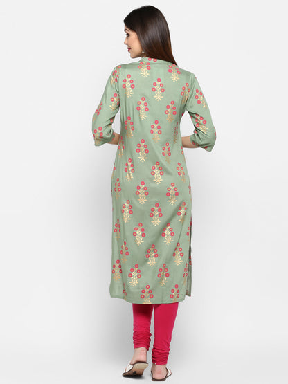 Women's Light Green Rayon Kurta By Vbu