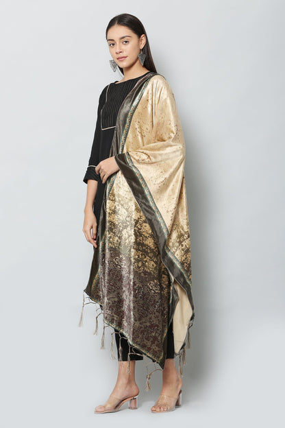 Women's Black & Beige Color Polyster Velvet  Digital Printed Dupatta