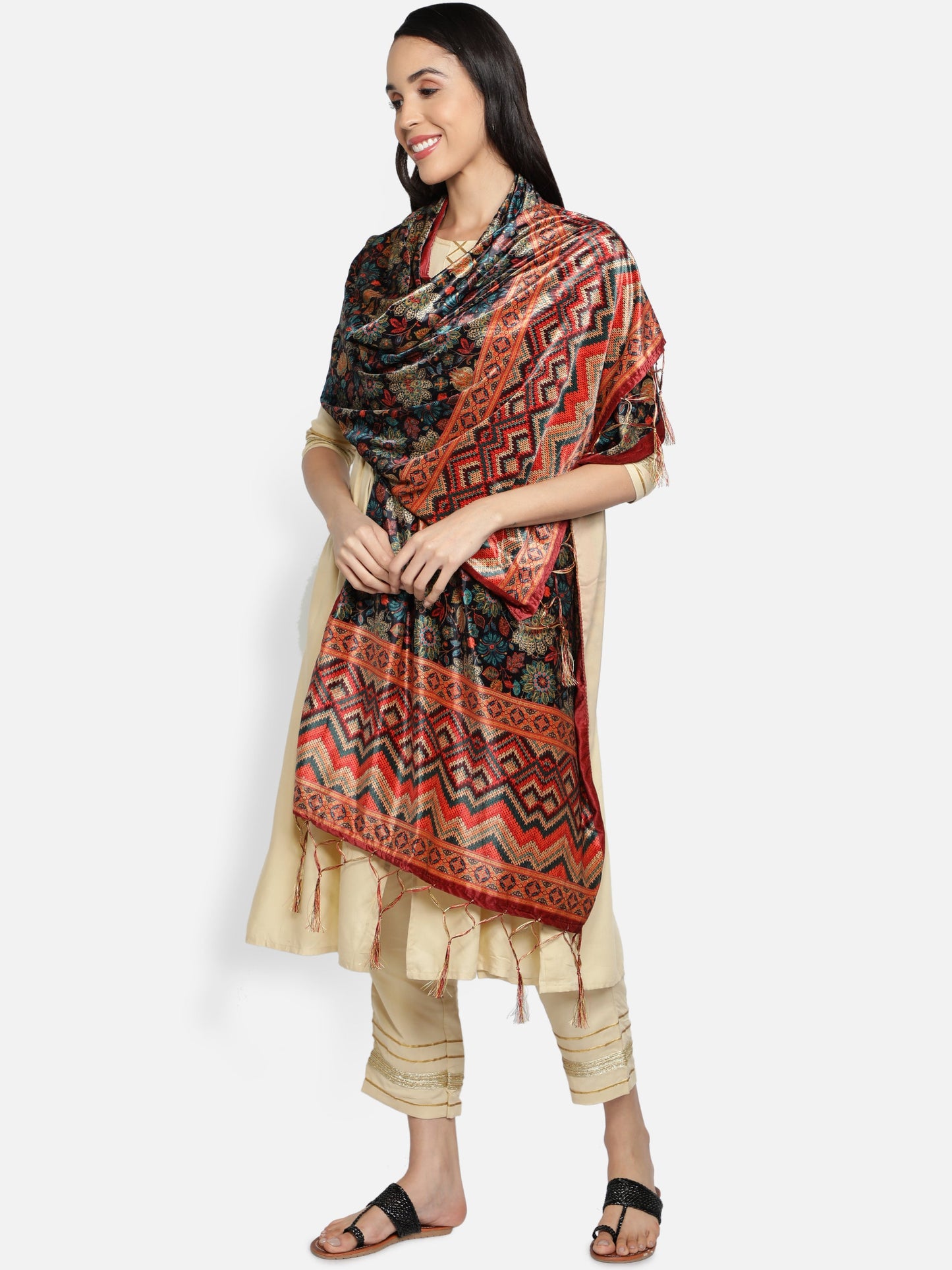 Women's Multicolored Polyster Velvet  Digital Printed Dupatta
