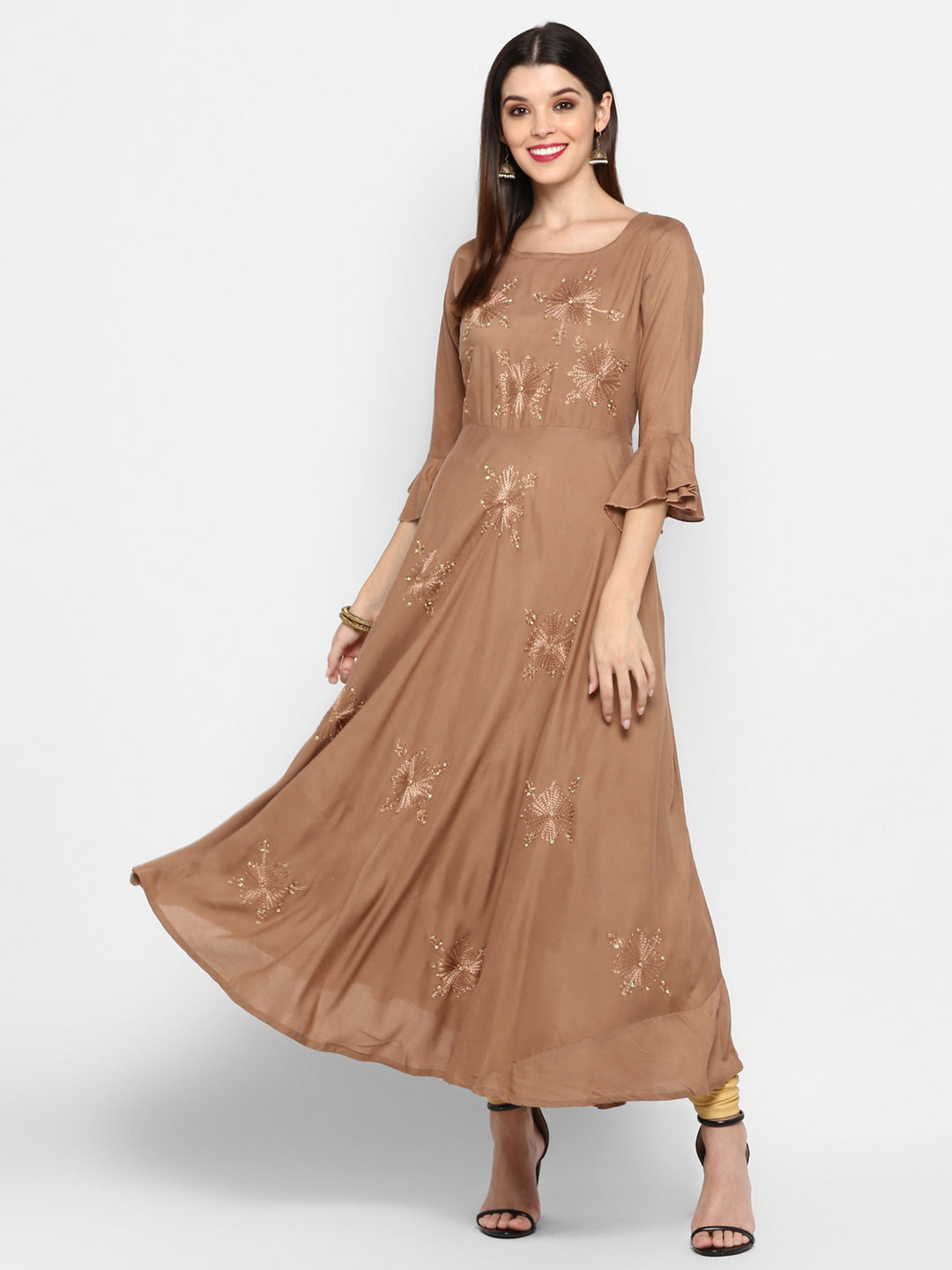 Women's Light Brown Rayon Kurta By Vbu