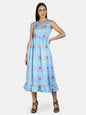 Women Sky Blue Printed Cotton Dress by Myshka (