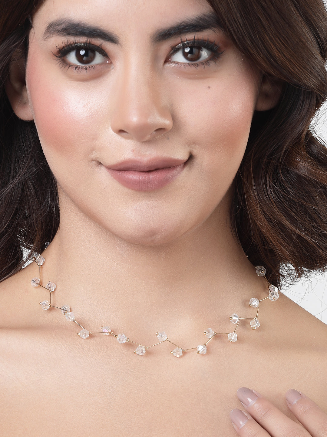 Women's Gold Plated Chain transparent beads Necklace