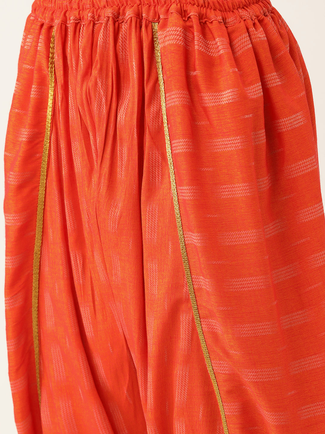 Women's Orange Color Rayon Blend Printed Kurta Dhoti With Dupatta