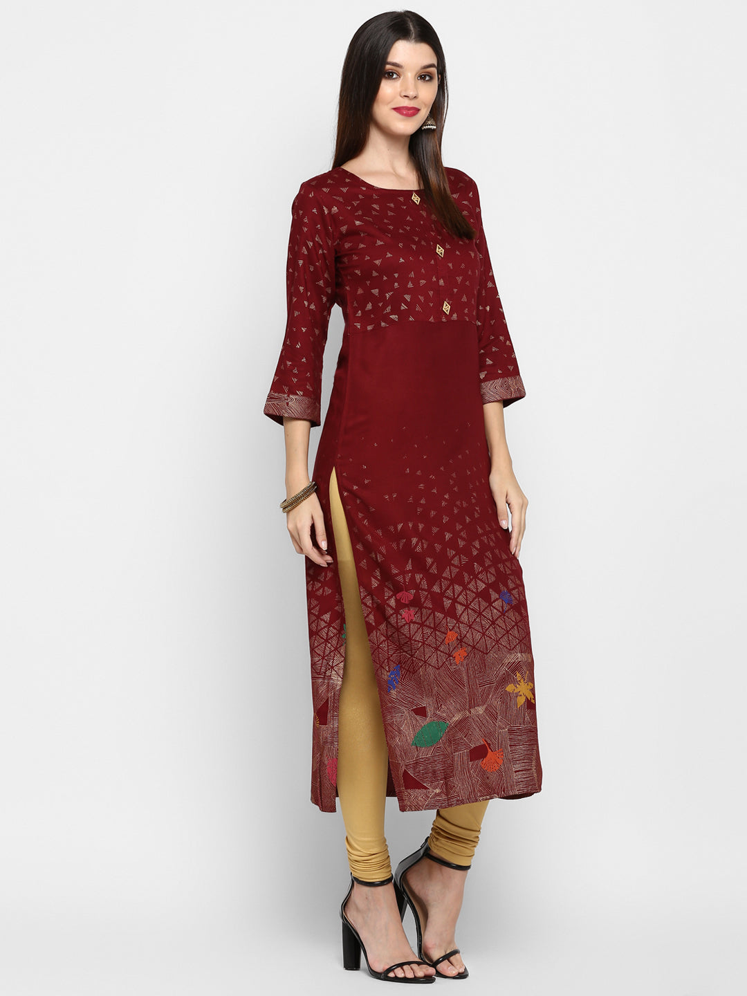 Women's Maroon Printed Kurta By Vbuyz- (