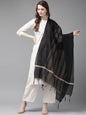 Women's Black Chanderi Cotton Multi Stripes Dupatta