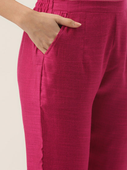 Women's Rani Rayon Blend Embroidered Straight Kurta Trouser Set With Dupatta