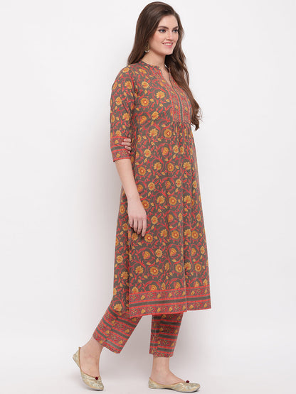 Women's Grey Cotton Kurta With Palazzo By Vbuyz (2